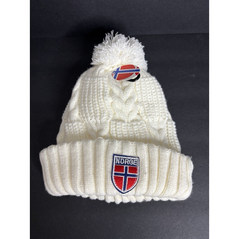 Norway Flag Knit Cap Hat With Pom Pom Star Zone with Tags Norge Winter Ski